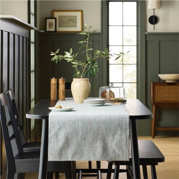 20"x90" Chambray Stripe Woven Table Runner Green - Hearth & Hand™ with Magnolia - Picture 2 of 4